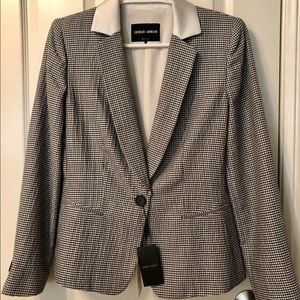 Armani Blazer Women’s Grey Wool Houndstooth with Silk Lapel Size M $2,825 NWT!!!
